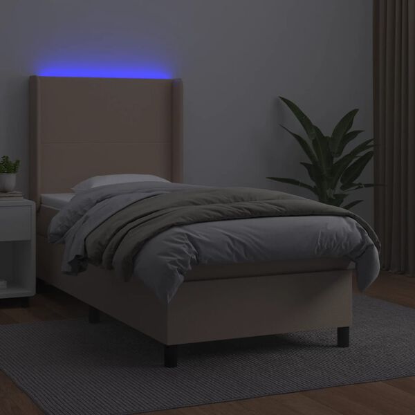 vidaXL Box spring postelja z vzmetnico LED kapučino 90x200 cm