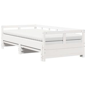vidaXL Izvlečna dnevna postelja z vzmetnico bela 90x200 cm borovina