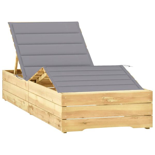 vidaXL Ležalnik s sivo blazino impregnirana borovina