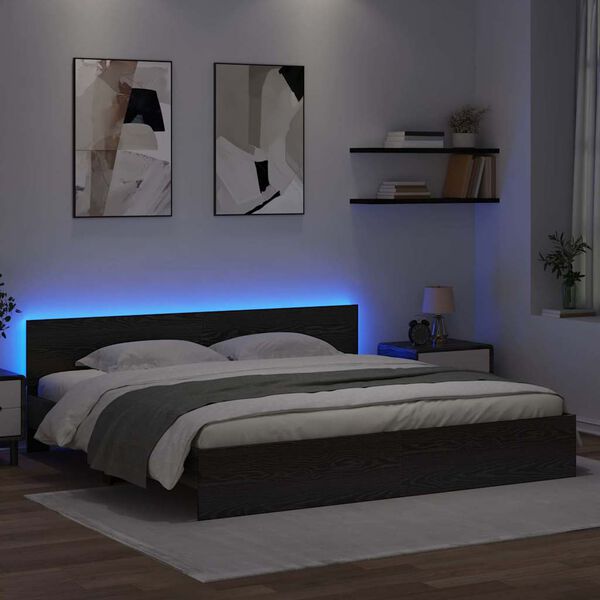 vidaXL Konstrukcija postelje z LED lučmi Črna Orehovina 180 x 200 cm