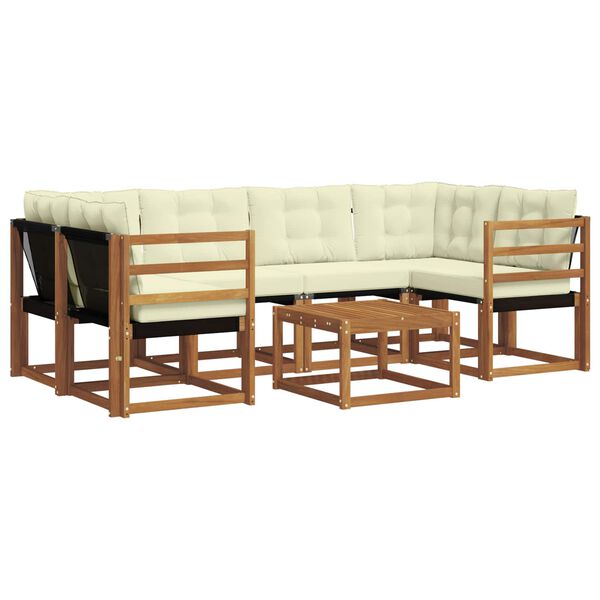 vidaXL Zunanja garnitura za sedenje z blazino 7 pcs Naravna in smetana