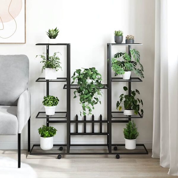 vidaXL Stojalo za rože s kolesi 94,5x24,5x91,5 cm črno železo