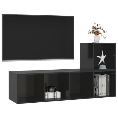 vidaXL Komplet TV omaric 2-delni visok sijaj črna iverna plošča
