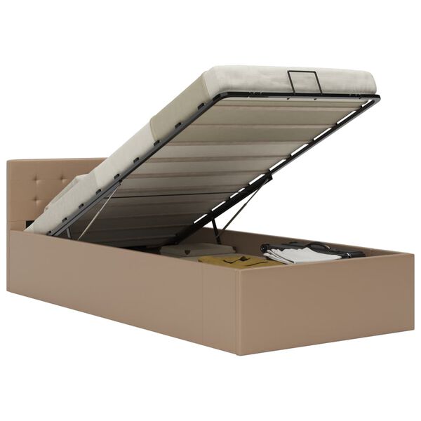 vidaXL Dvižni posteljni okvir kapučino umetno usnje 100x200 cm