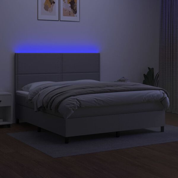 vidaXL Box spring postelja z vzmetnico LED sv. siva 180x200 cm blago