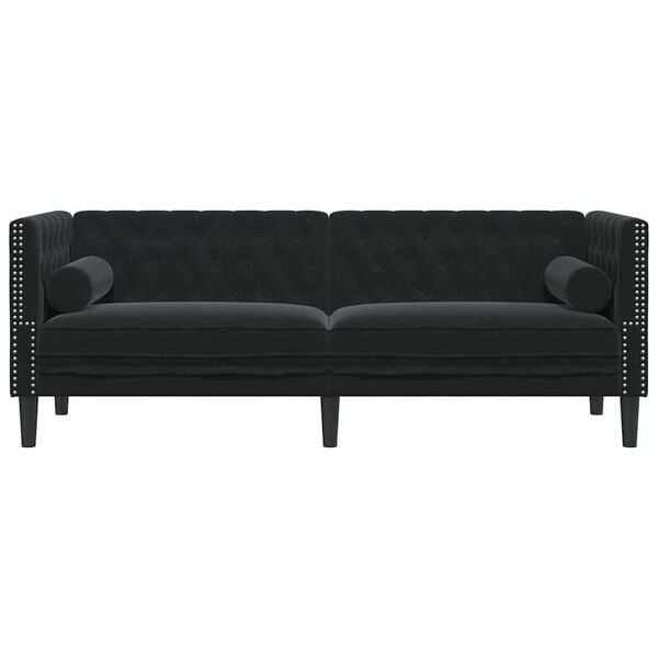 vidaXL Chesterfield sedežna garnitura Črna 194 x 74.5 x 70.5 cm Žamet