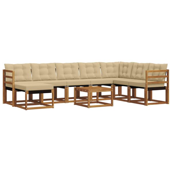 vidaXL Zunanja garnitura za sedenje z blazino 9 pcs Naravna in bež