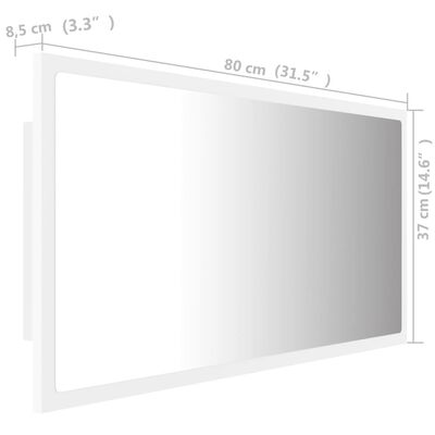 vidaXL LED kopalniško ogledalo belo 80x8,5x37 cm akril