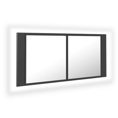 vidaXL LED kopalniška omarica z ogledalom siva 100x12x45 cm akril
