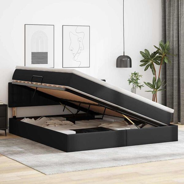 vidaXL Postelja s shranjevanjem Črna 180 x 200 cm Umjetno usnje