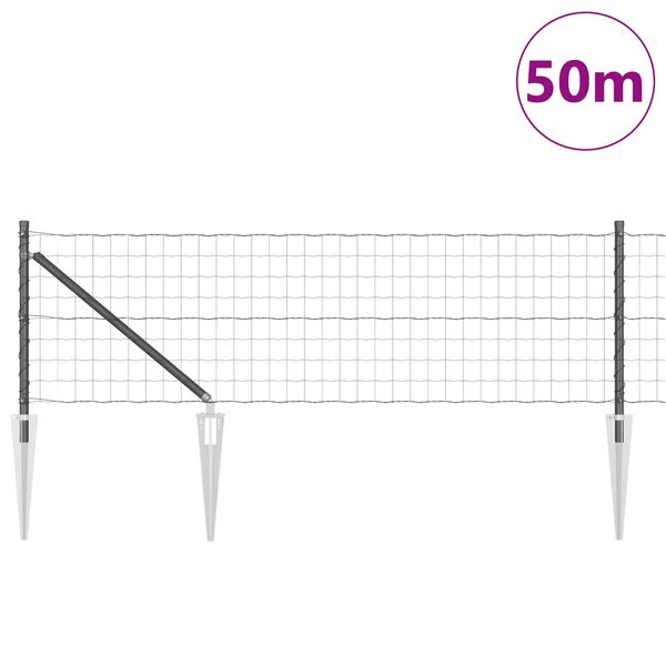 vidaXL Ograja s stebrom Siva 0,6 x 50 m Jeklo in PVC