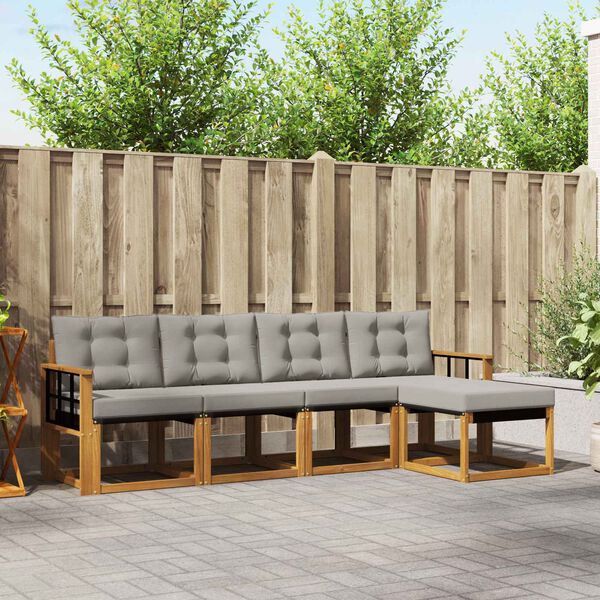 vidaXL Zunanja garnitura za sedenje 5 pcs Naravna in svetlo siva