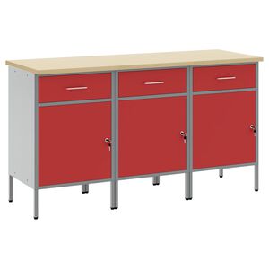 vidaXL Delovna omara s predalom 3 kos Rdeča in siva 150 x 55 x 85 cm