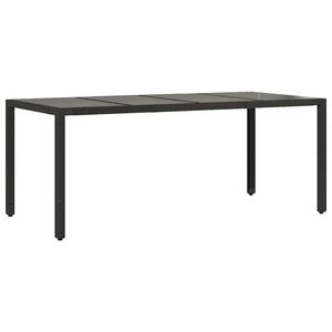 vidaXL Vrtna miza s stekleno plo&scaron;čo črna 190x90x75 cm poli ratan