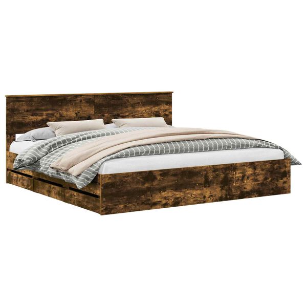 vidaXL Konstrukcija postelje s predalom Dimljeni oreh 200 x 200 cm