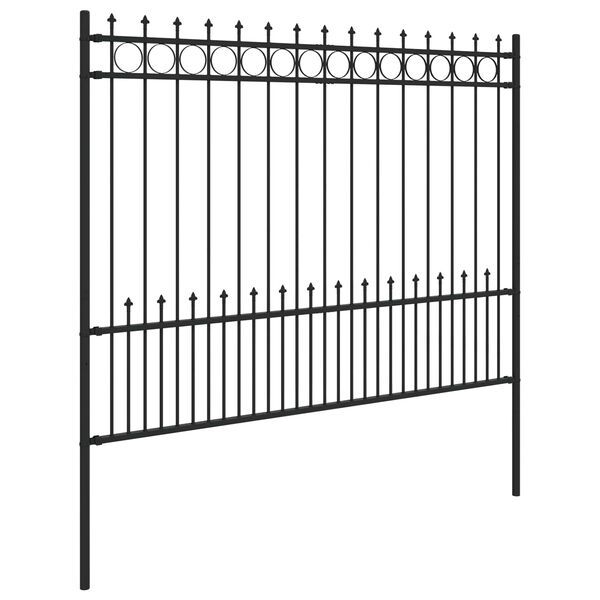vidaXL Spike obroč ograje Črna 200 x 200 cm Pra&scaron;no lakirano jeklo