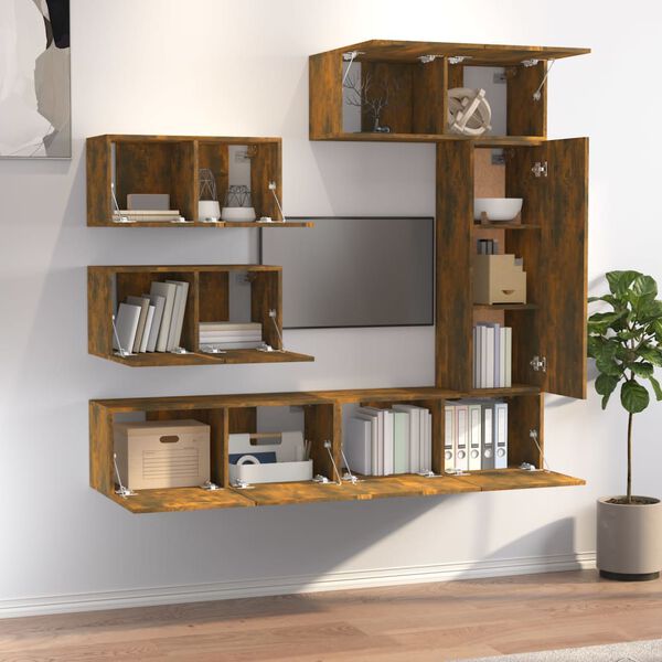 vidaXL Komplet TV omaric 6-delni dimljen hrast inženirski les