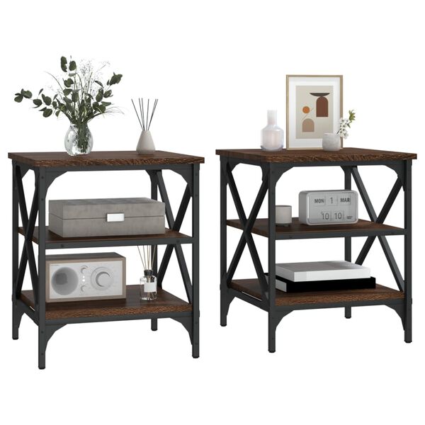 vidaXL Stranska mizica 2 kosa rjav hrast 40x42x50 cm inženirski les