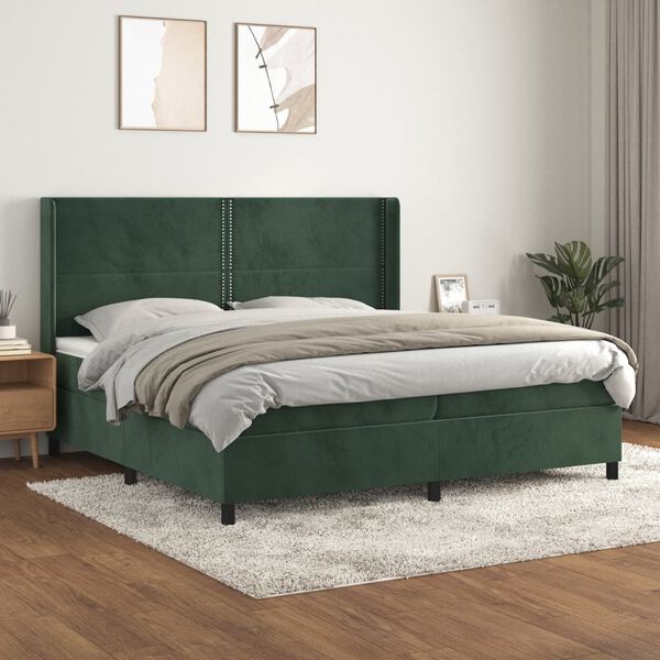 vidaXL Box spring postelja z vzmetnico temno zelena 200x200 cm žamet