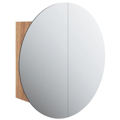 vidaXL Kopalniška omarica z okroglim ogledalom LED hrast 47x47x17,5 cm