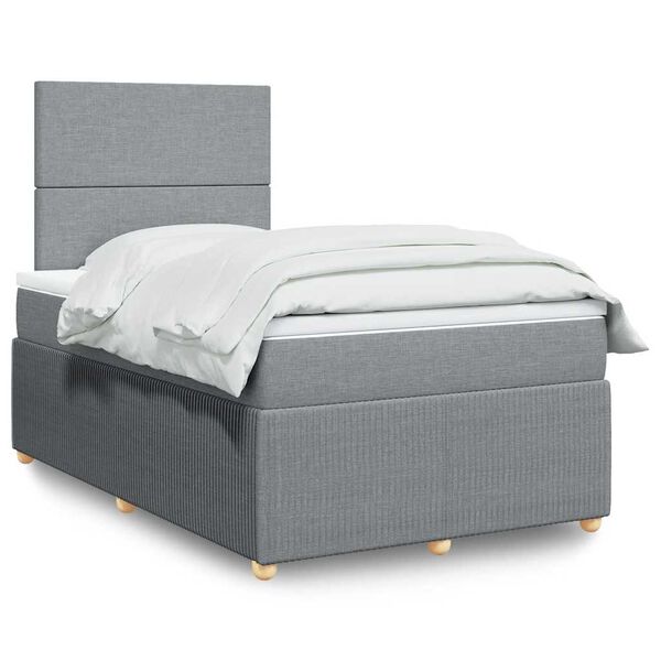 vidaXL Boxspring postelja z vzmetnico svetlo siva 120x190 cm blago