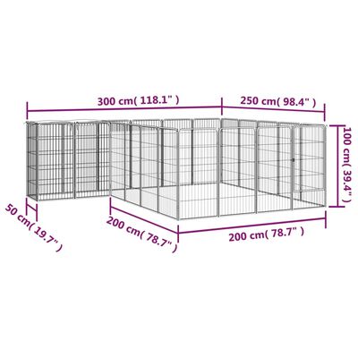 vidaXL Pasja ograda z 22 paneli črna 50x100 cm prašno barvano jeklo