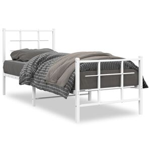 vidaXL Kovinski posteljni okvir z vzglavjem in vznožjem bel 75x190 cm
