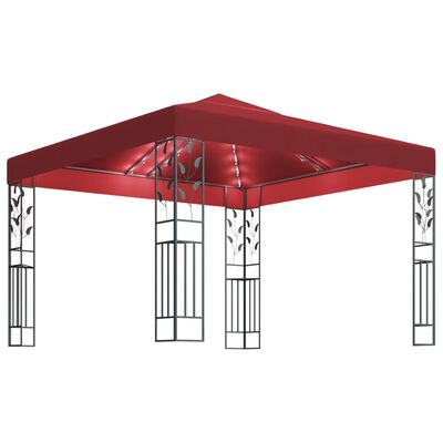 vidaXL Paviljon z LED lučkami 3x3 m vinsko rdeč