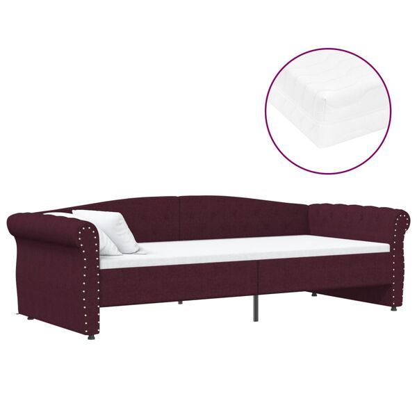 vidaXL Dnevna postelja z vzmetnico USB vijolično blago 90x200 cm