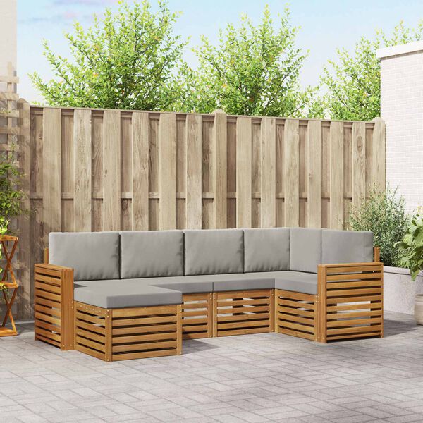 vidaXL Kotna sedežna garnitura z blazino 6 pcs Naravna in svetlo siva