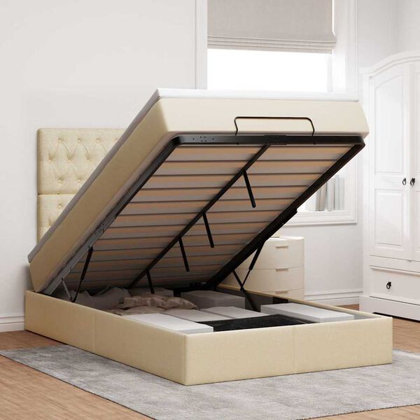 vidaXL Otomanski posteljni okvir z vzmetnico krem 120x200 cm blago