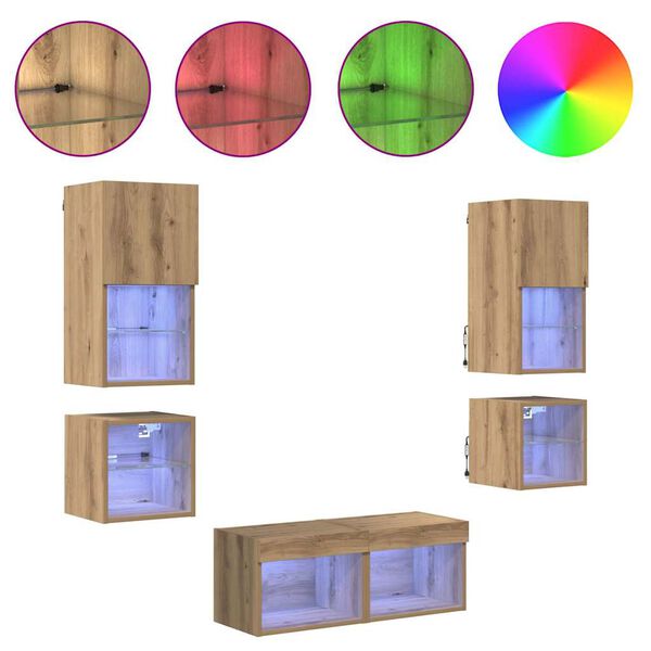 vidaXL TV stenske enote 8 pcs Umetni hrast Konstruiran les