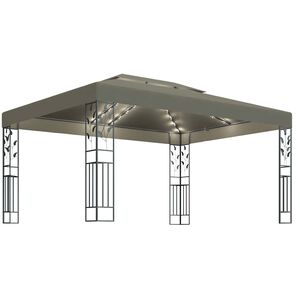 vidaXL Paviljon z dvojno streho in LED lučkami 3x4 m taupe