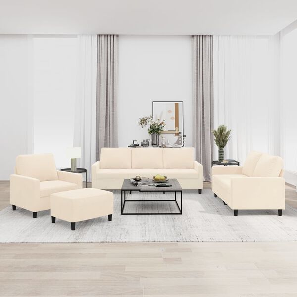 vidaXL Sedežna garnitura 4-delna z blazinami krem žamet