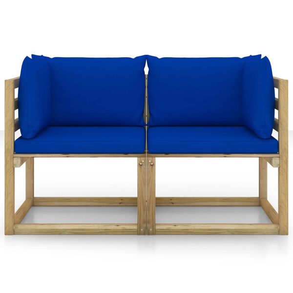 vidaXL Vrtni kotni kavč in blazine 2 kosa zelena impregnirana borovina