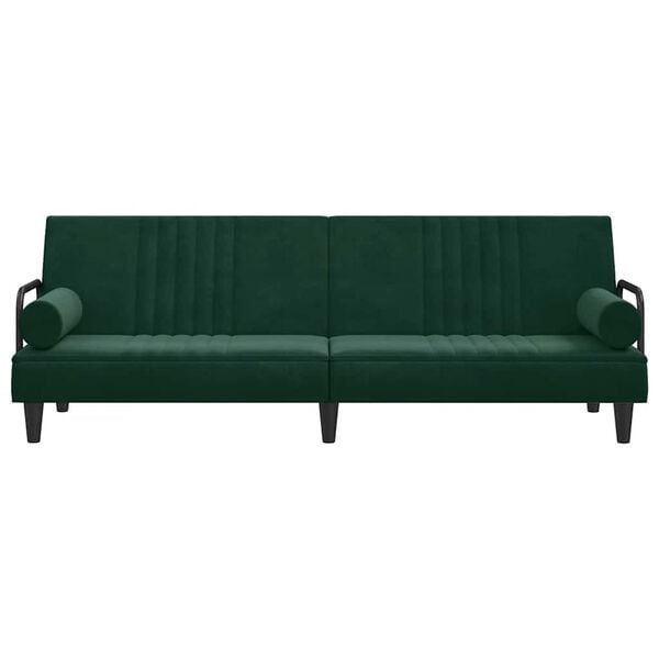 vidaXL Raztegljiv kavč z naslonjali za roke temno zelen žamet