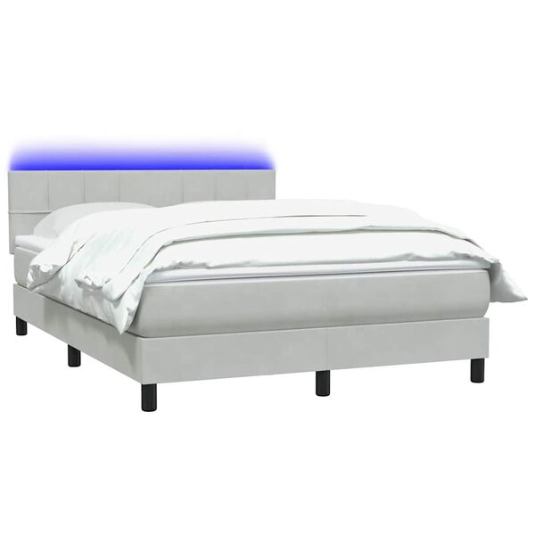 vidaXL Box spring postelja z vzmetnico LED svetlo siva 160x220 cm žametna