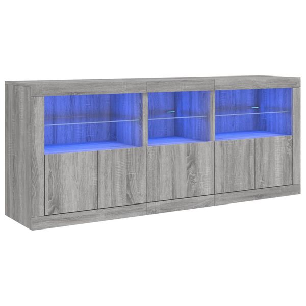 vidaXL Komoda z LED lučkami siva sonoma 162x37x67 cm