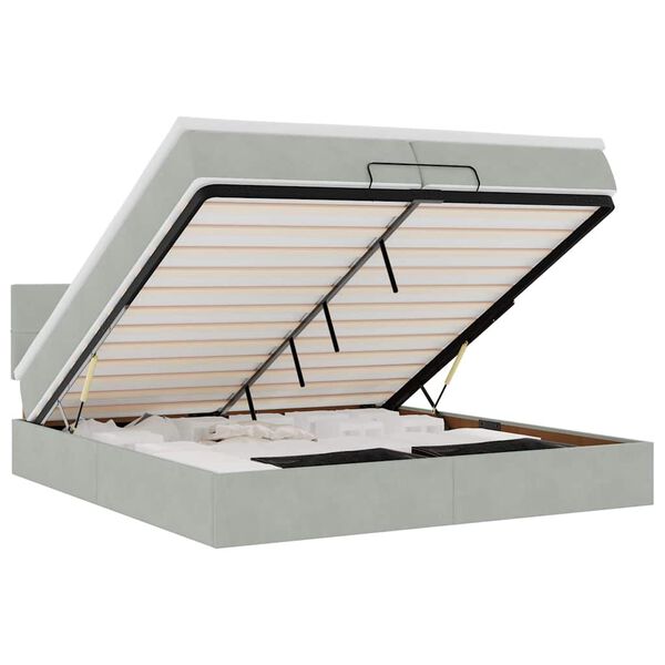 vidaXL Otomanski posteljni okvir z vzmetnicami siv 200x200cm žamet