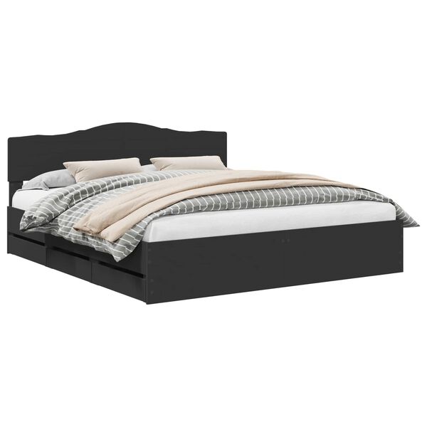 vidaXL Konstrukcija postelje Črna 200 x 200 cm Inženirsko leseno