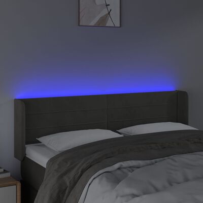 vidaXL LED posteljno vzglavje temno sivo 147x16x78/88 cm žamet