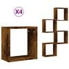 vidaXL Stenske kockaste police 4 kosi dimljen hrast 30x15x30 cm