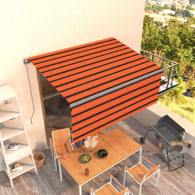 vidaXL Ročno zložljiva tenda s senčilom 3,5x2,5 m oranžna in rjava