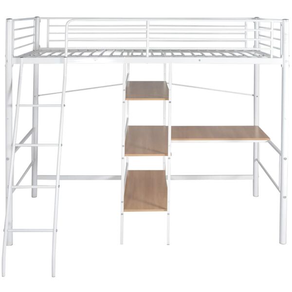 vidaXL Visok pograd z mizo bel in rjav kovinski 90x200 cm