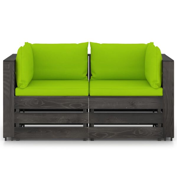 vidaXL Vrtni kavč dvosed z blazinami siv impregniran les