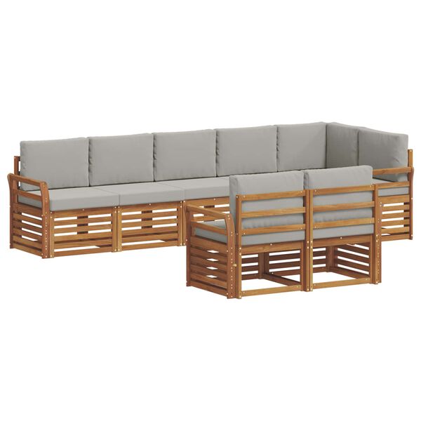 vidaXL Sedežne garniture z blazino 8 pcs Naravna in svetlo siva