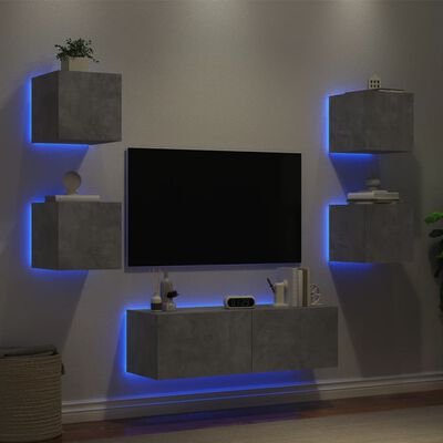 vidaXL Stenske TV omarice z LED lučkami 5 kosov betonsko siva