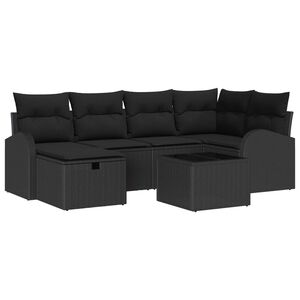 vidaXL Vrtna sedežna garnitura z blazino 7 pcs Črna Poly ratan