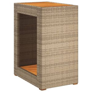 vidaXL Vrtna miza z leseno mizno plo&scaron;čo bež 60x40x75 cm poli ratan