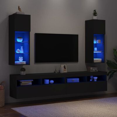 vidaXL TV omarica z LED lučkami 2 kosa črna 30,5x30x90 cm